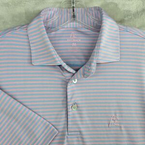 RHOBACK Golf Mens Medium Striped Polo Shirt Blue Pink Short Sleeve Performance